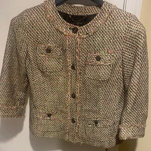 Petite S  Classic Textured Tweed button up blazer jacket Y2K  8P preppy unique!